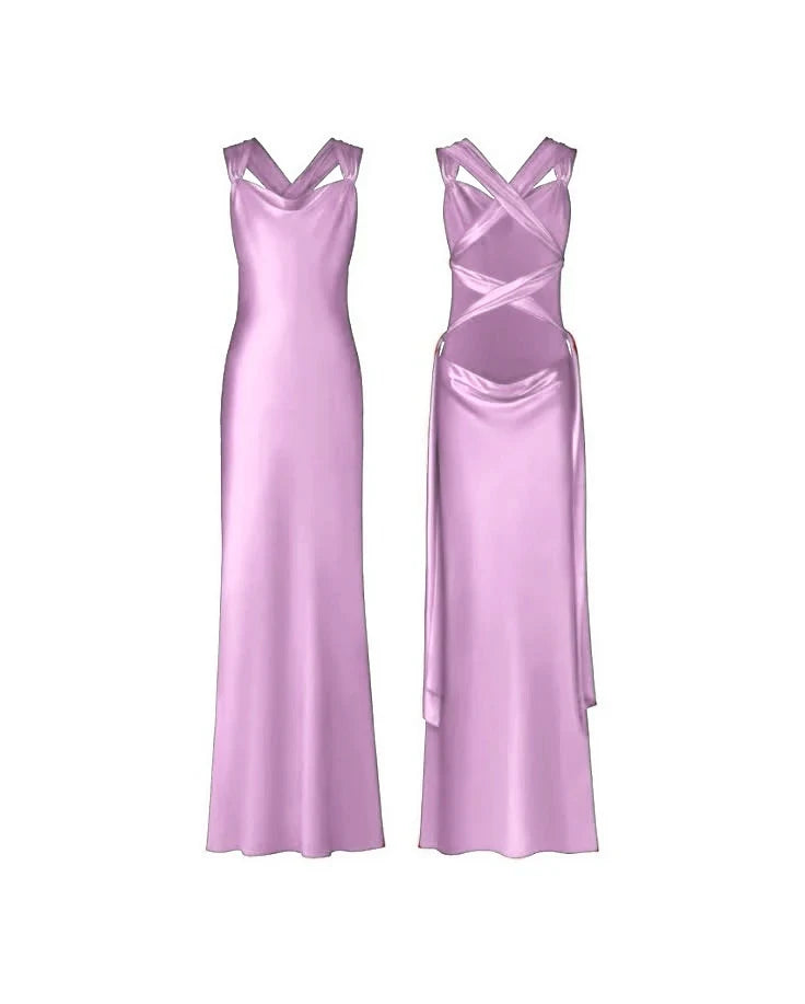 Elegant Sheath Cowl Neck Strappy Backless Lavender Floor-Length Evening Gown