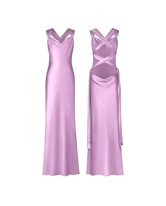 Elegant Sheath Cowl Neck Strappy Backless Lavender Floor-Length Evening Gown