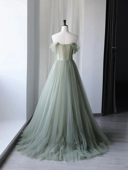 Enchanting A-line Off-the-shoulder Sleeveless Floral Sage Green Maxi Prom Dress for Women Custom