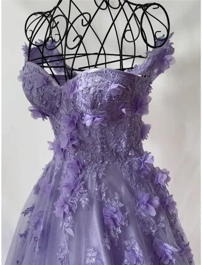 Enchanting Ball Gown Off-the-shoulder Sleeveless Floral Lilac Maxi Prom Dress for Women Custom