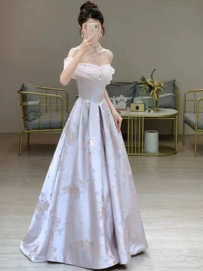 Enchanting Ball Gown Off-the-shoulder Sleeveless Floral Lilac Maxi Prom Dress for Women Custom