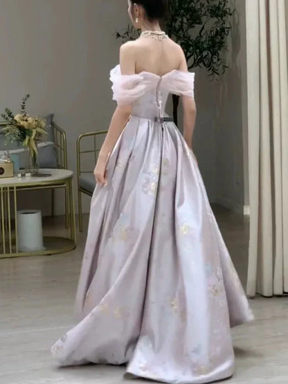 Enchanting Ball Gown Off-the-shoulder Sleeveless Floral Lilac Maxi Prom Dress for Women Custom