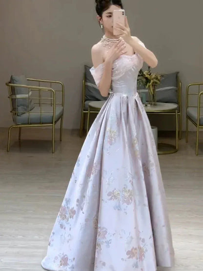 Enchanting Ball Gown Off-the-shoulder Sleeveless Floral Lilac Maxi Prom Dress for Women Custom