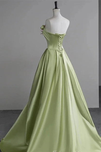 Enchanting Ballgown Strapless Sleeveless Flower-Accented Sage Maxi Prom Dress for Women Custom