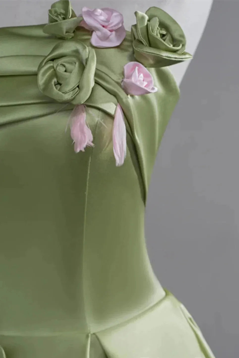 Enchanting Ballgown Strapless Sleeveless Flower-Accented Sage Maxi Prom Dress for Women Custom