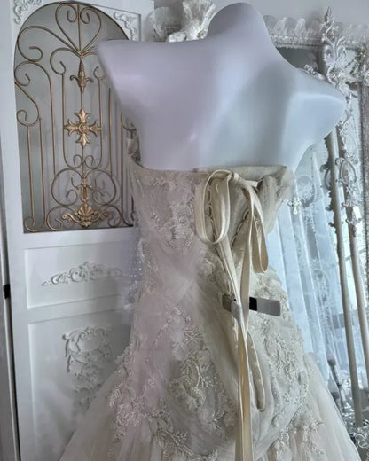 Enchanting Ballgown Strapless Sleeveless Lace-Accent Ivory Long Prom Dress for Women For Sale