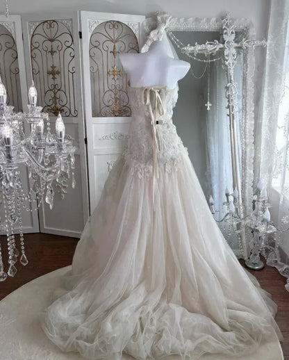 Enchanting Ballgown Strapless Sleeveless Lace-Accent Ivory Long Prom Dress for Women For Sale