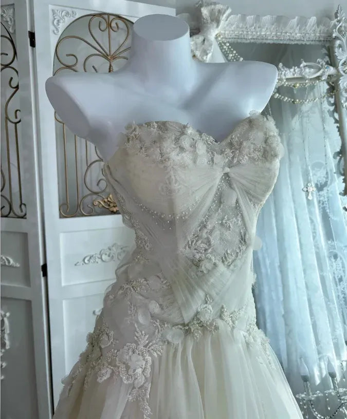 Enchanting Ballgown Strapless Sleeveless Lace-Accent Ivory Long Prom Dress for Women For Sale