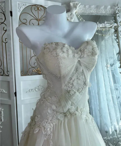 Enchanting Ballgown Strapless Sleeveless Lace-Accent Ivory Long Prom Dress for Women For Sale