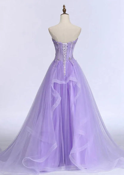 Enchanting Tulle Long Evening Dress Lavender Sweetheart Sleeveless Party Gown for Women