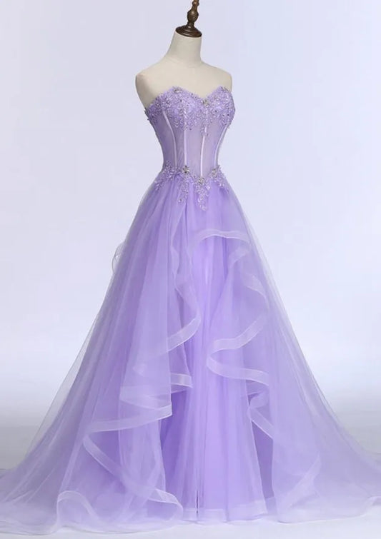 Enchanting Tulle Long Evening Dress Lavender Sweetheart Sleeveless Party Gown for Women