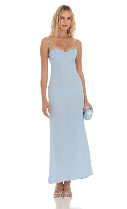 Ethereal Sheath Sweetheart Spaghetti-Strap Lace-Accented Light Blue Floor-Length Prom Dresses