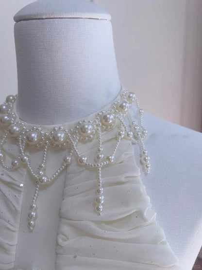 Ethereal A-Line Halter Neck Ruched Beaded Ivory Maxi Prom Dress for Women ready to ship