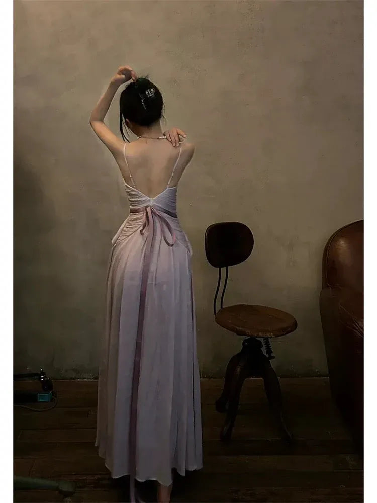 Ethereal A-Line V-Neck Sleeveless Ruffled Lavender Long Prom Dress for Women Ready to Ship