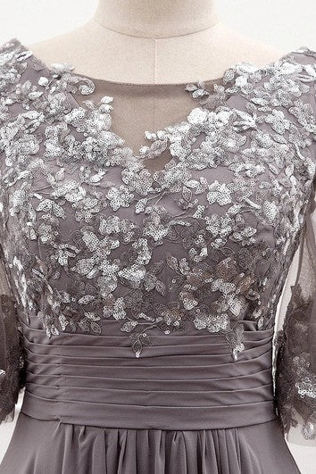 Ethereal Floor-length Half Sleeve Chiffon A Line Zipper Prom Dress With Sequins Mother Dress