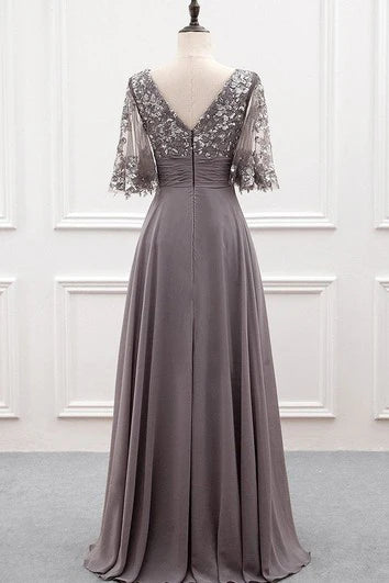 Ethereal Floor-length Half Sleeve Chiffon A Line Zipper Prom Dress With Sequins Mother Dress