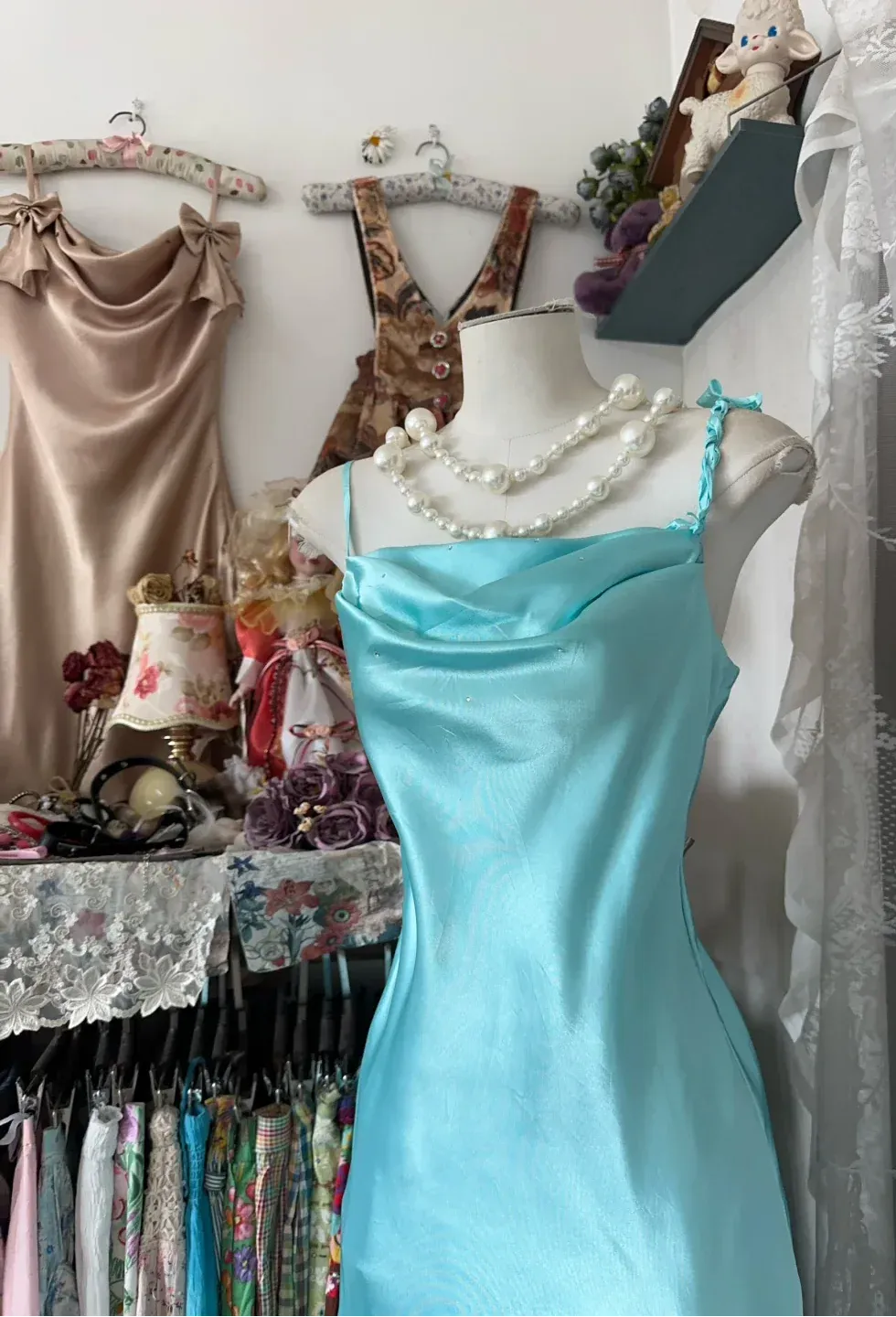 Ethereal Mermaid Cowl-Neck Sleeveless Ruffled Turquoise Maxi Prom Dress for Women ready to ship