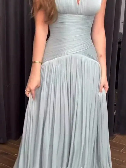 Ethereal Mermaid Halter Neck Sleeveless Ruched Mint Green Maxi Prom Dress for Women Hot Sale