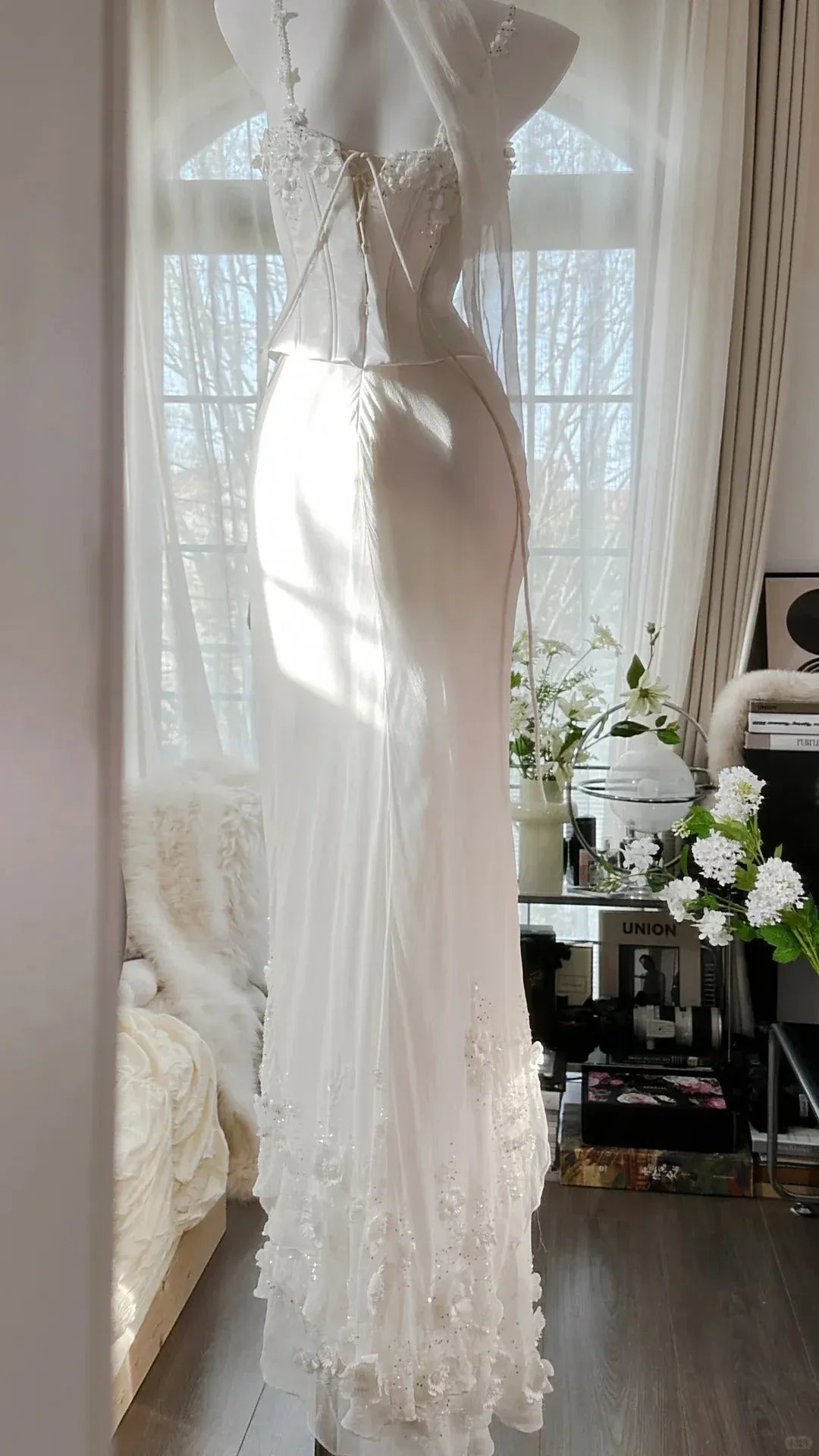 Ethereal Mermaid Square-Neck Sleeveless Sequin-Accented White Maxi Prom Dress for Women ready to ship