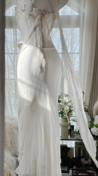 Ethereal Mermaid Square-Neck Sleeveless Sequin-Accented White Maxi Prom Dress for Women ready to ship