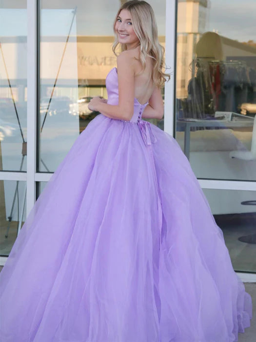 Ethereal Sweetheart Sleeveless Tulle Lavender Floor-Length Party Dress