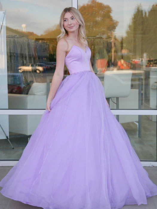 Ethereal Sweetheart Sleeveless Tulle Lavender Floor-Length Party Dress