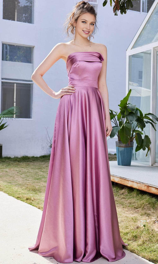 Evening Dresses For Women/ Straight Across Neckline Strapless Pleated A-Line Long Dress Evening Dresses