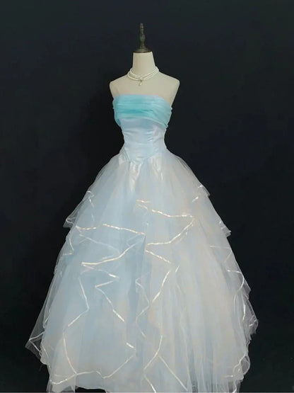 Exquisite Ball Gown Off-Shoulder Sleeveless Pleated Tulle Floor-Length Prom Dress