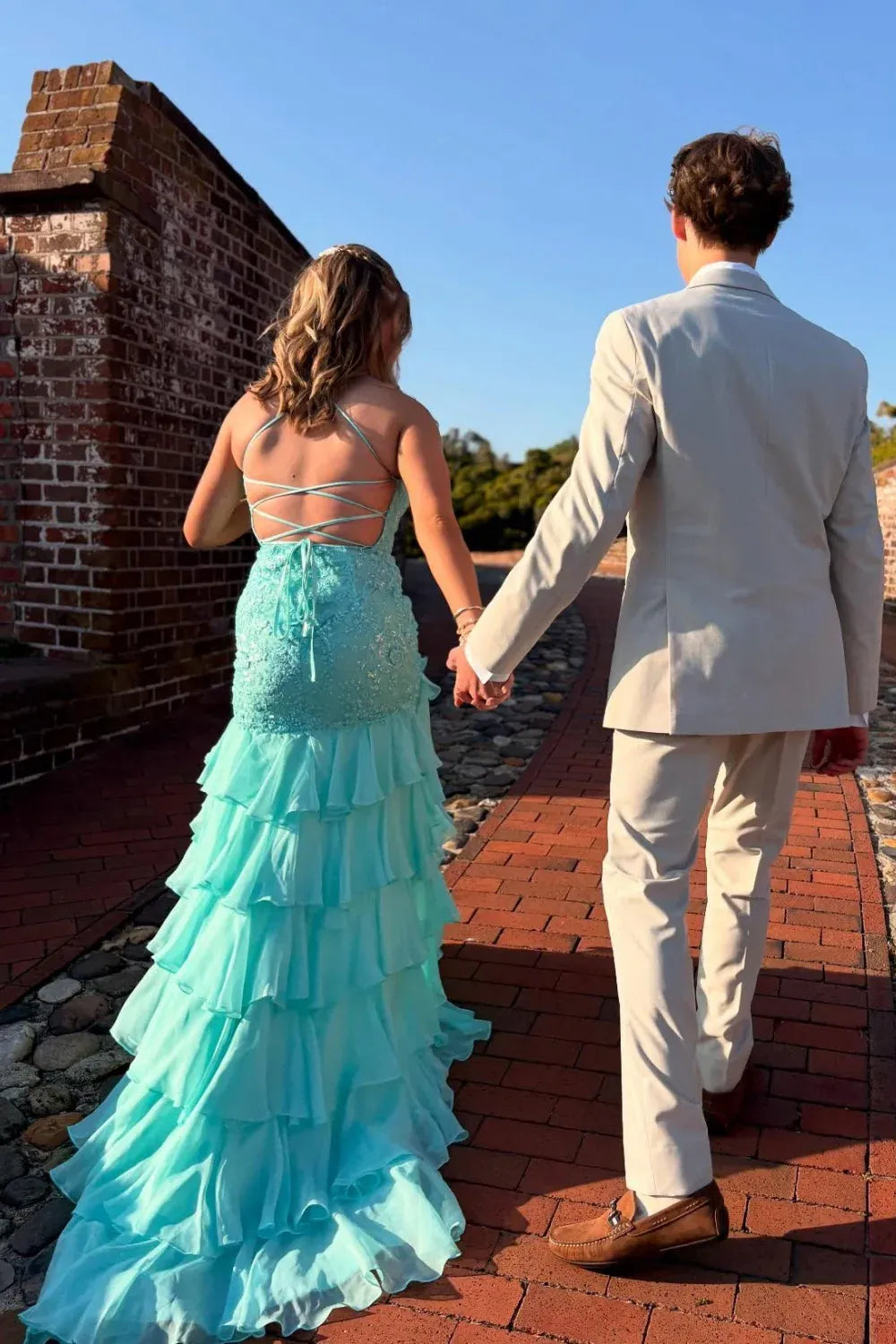 Exquisite Mermaid V Neck Sleeveless Chiffon Appliques Floor-Length Prom Dress