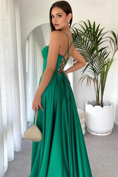 Exquisite tailoring Full of charm Spaghetti Strap Sleeveless Off-the-Shoulder Lace-Up Back Floor Length  Prom Dresses Evening Dress