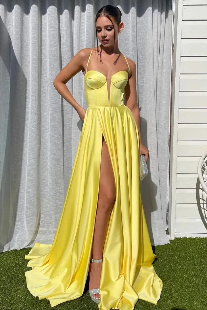 Exquisite tailoring Full of charm Spaghetti Strap Sleeveless Off-the-Shoulder Lace-Up Back Floor Length  Prom Dresses Evening Dress