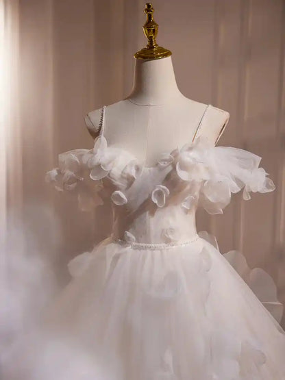 Fairy Off the Shoulder Flower Tulle Long Wedding Dress