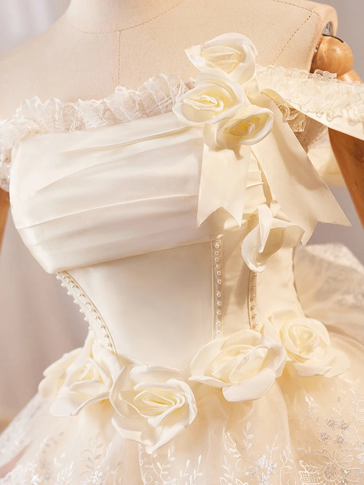 Fairy A-Line Off-Shoulder Tiered Ruffled Flower Ivory Short Homecoming Dress