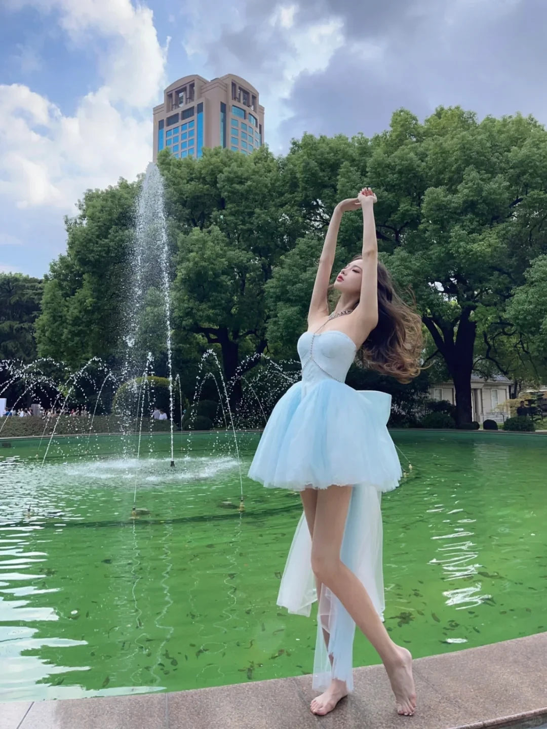 Fairy A-Line Sweetheart Big Bow Satin Tulle Light Blue Mini Homecoming Dress