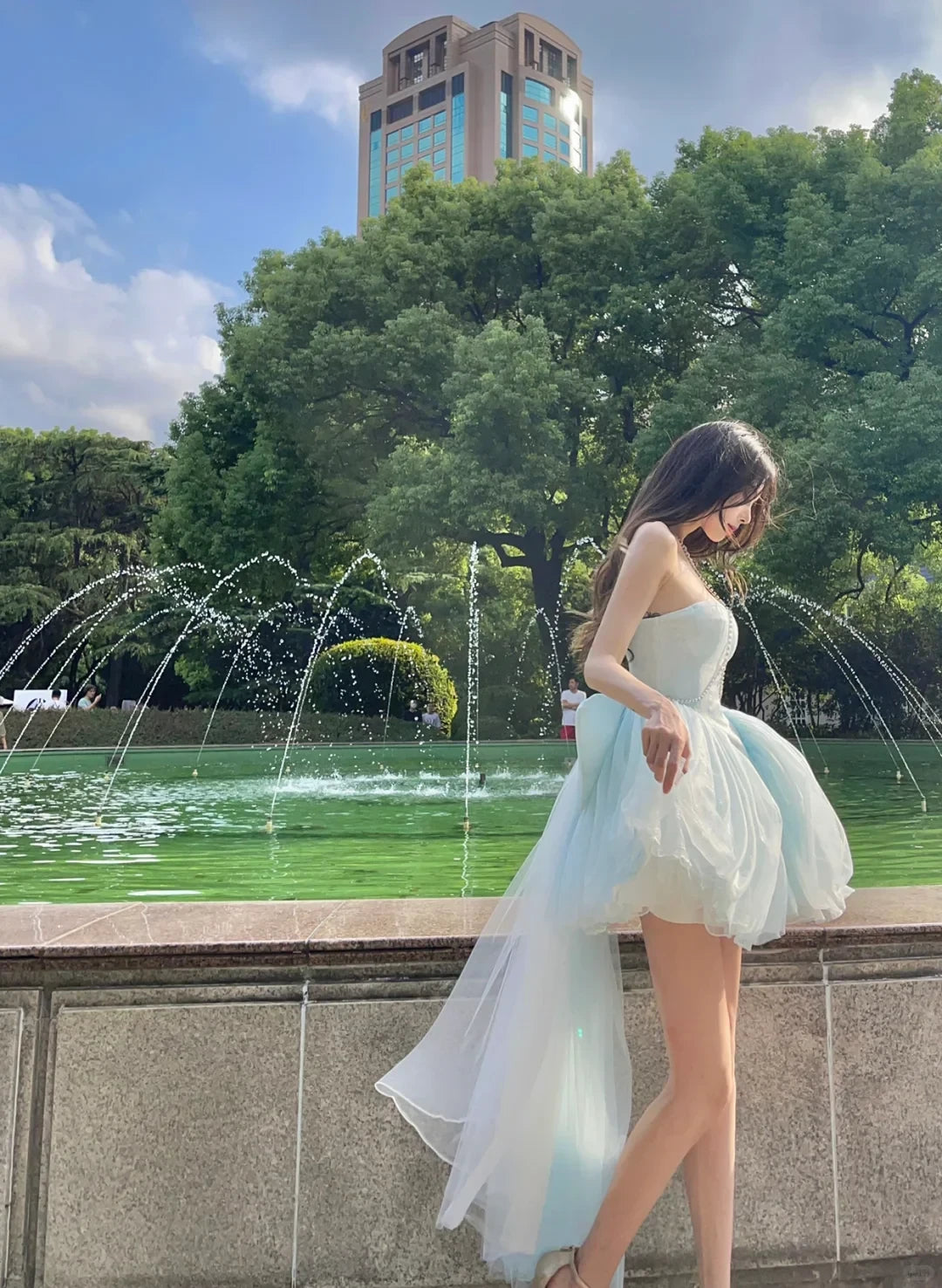 Fairy A-Line Sweetheart Big Bow Satin Tulle Light Blue Mini Homecoming Dress