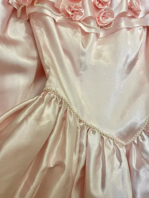 Fairytale Ball Gown Off-Shoulder Sleeveless Ruffled Pink Maxi Prom Dress for Women Custom