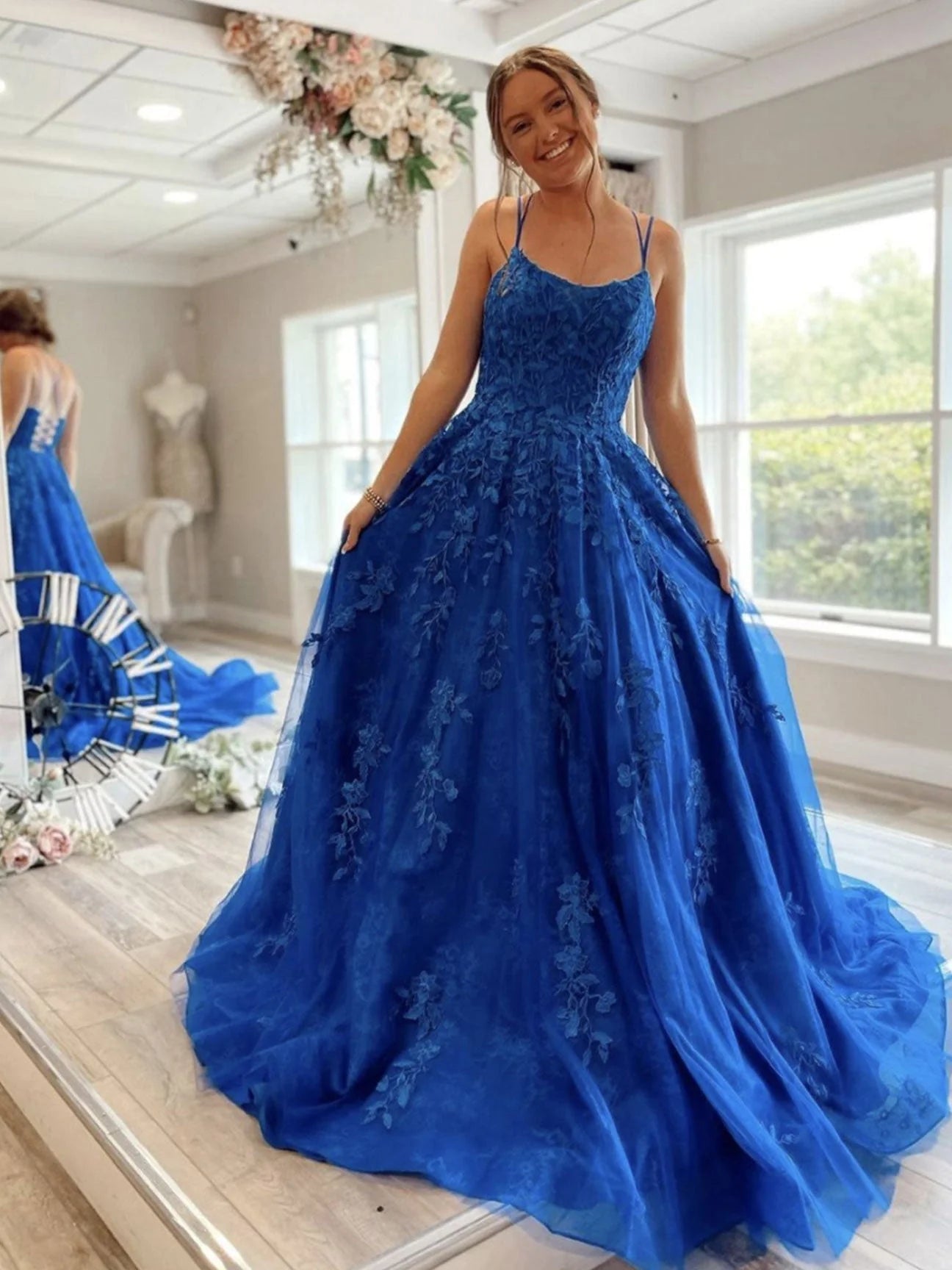 Fashion A-Line Off the Shoulder Sleeveless Backless Chapel Train Prom Dress