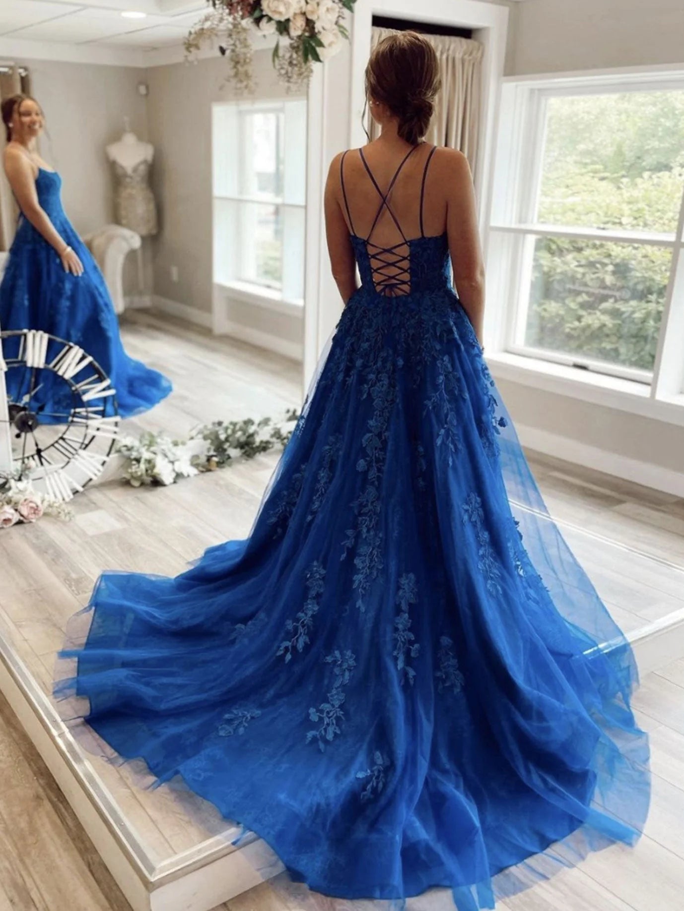 Fashion A-Line Off the Shoulder Sleeveless Backless Chapel Train Prom Dress