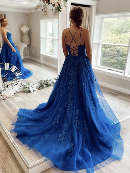 Fashion A-Line Off the Shoulder Sleeveless Backless Chapel Train Prom Dress