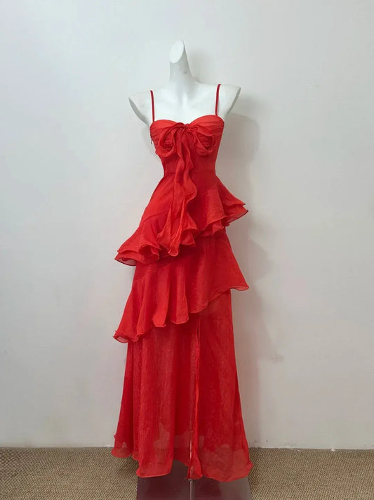 Fashion A-Line Spaghetti Straps Sleeveless Backless Floor-Length Prom Dress