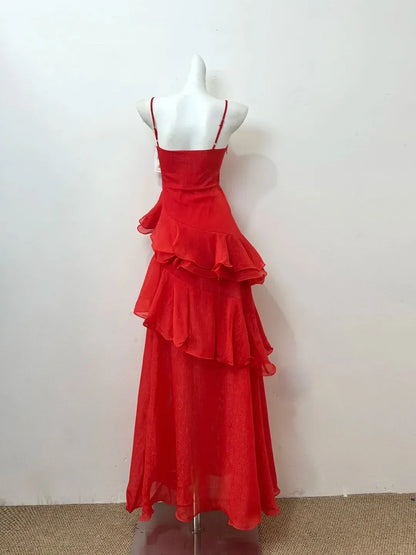 Fashion A-Line Spaghetti Straps Sleeveless Backless Floor-Length Prom Dress
