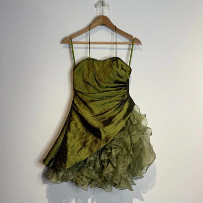 Fashion A-Line Spaghetti Straps Sleeveless Pleated Satin Short-Mini Homecoming Dress