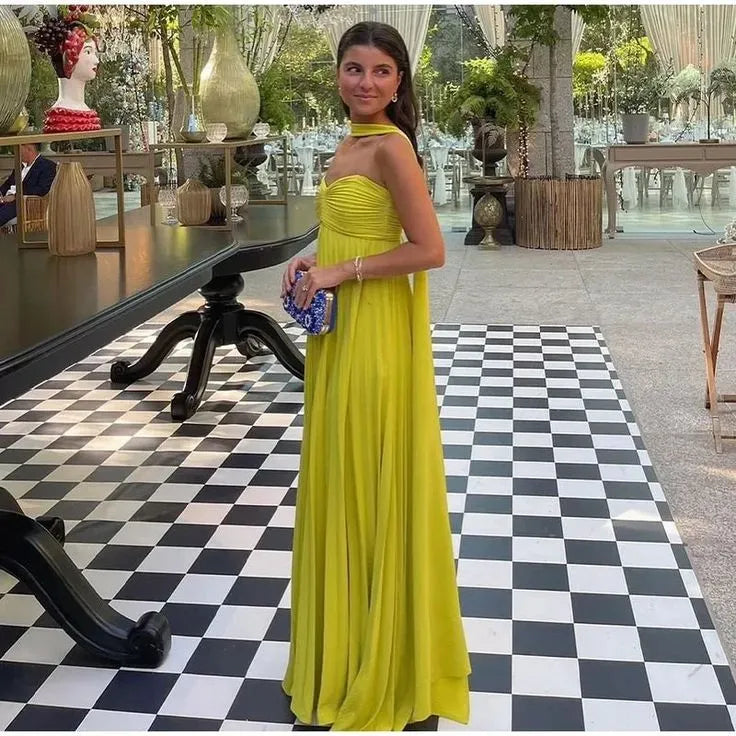 Fashion A-Line Strapless Neck Backless Floor-Length Prom Dress