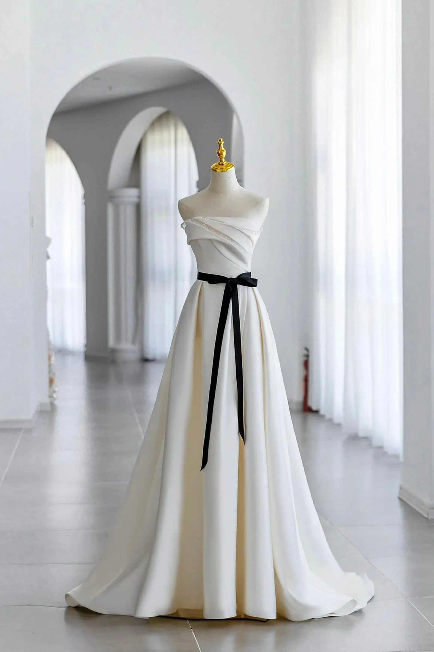 Fashion A-Line Strapless Sleeveless Lace Up Floor-Length Prom Dress