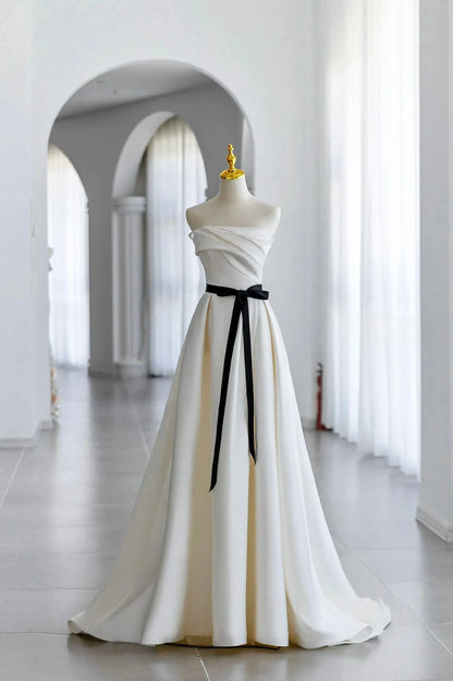Fashion A-Line Strapless Sleeveless Lace Up Floor-Length Prom Dress