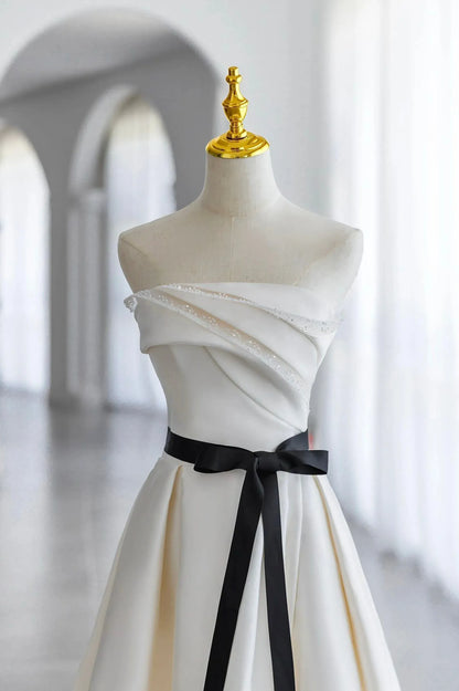 Fashion A-Line Strapless Sleeveless Lace Up Floor-Length Prom Dress