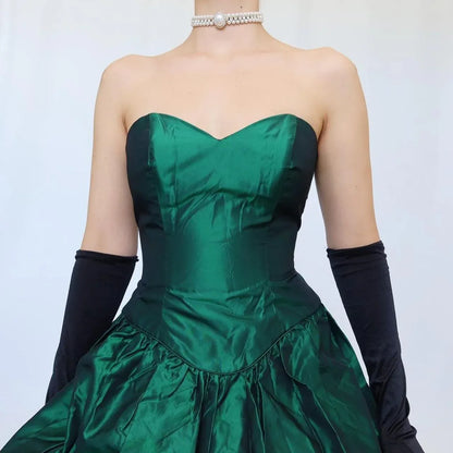 Fashion A-Line Strapless Sleeveless Pleated Satin Floor-Length Prom Dress