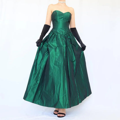 Fashion A-Line Strapless Sleeveless Pleated Satin Floor-Length Prom Dress
