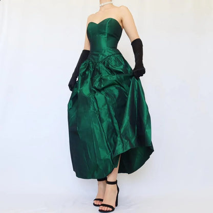 Fashion A-Line Strapless Sleeveless Pleated Satin Floor-Length Prom Dress