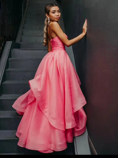 Fashion A-Line Strapless Sleeveless Ruffled Organza Floor-Length Prom Dress